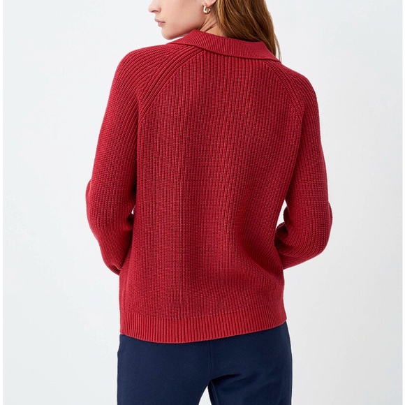 Red burgundy rib knit polo collar chunky sweater NWT - Picture 2 of 8